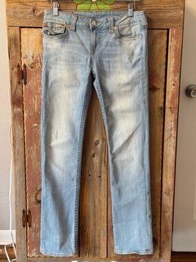 True Religion Light Blue Denim Jeans with Orange Stitching size 29